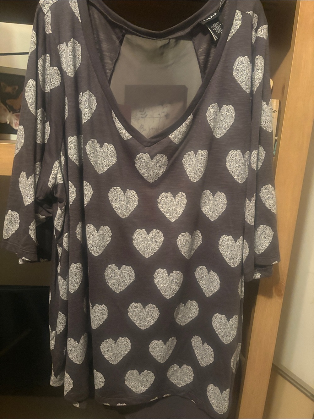 torrid Dark Grey V‑Neck Top with White Heart Print
